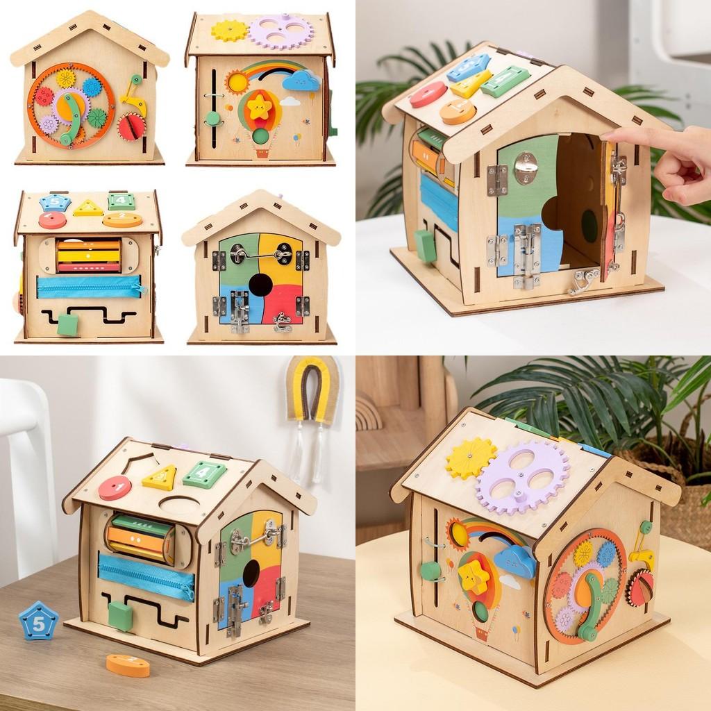 Wooden Busy House Toy For Kids With Educational Activities And Multifunctional Puzzle