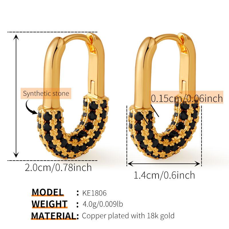18K Gold Plated Copper U-shape Hoop Earrings with Pave Synthetic Turquoise Minimalist Gold Earrings for Women KE1806