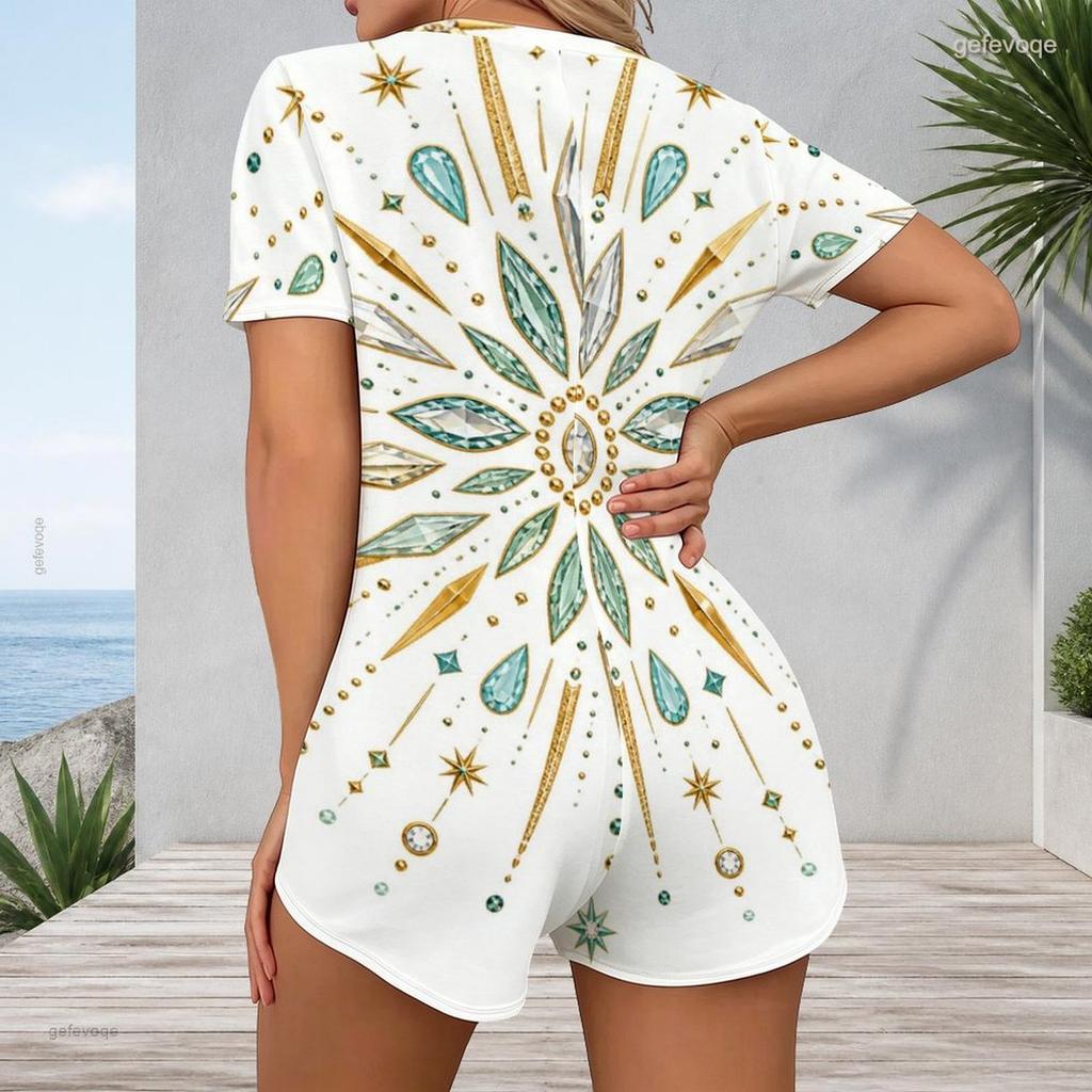 Women Plus Size Black Floral Printed V Neck Short Sleeve Button Front Romper