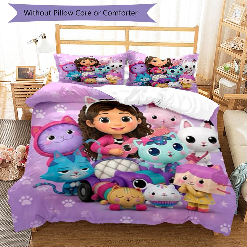 3pcs Gabby’s Dollhouse Bedding Set Duvet Cover Closure Includes 1 Duvet Cover & 2 Pillowcases, Soft and Comfortable for All Seasons.