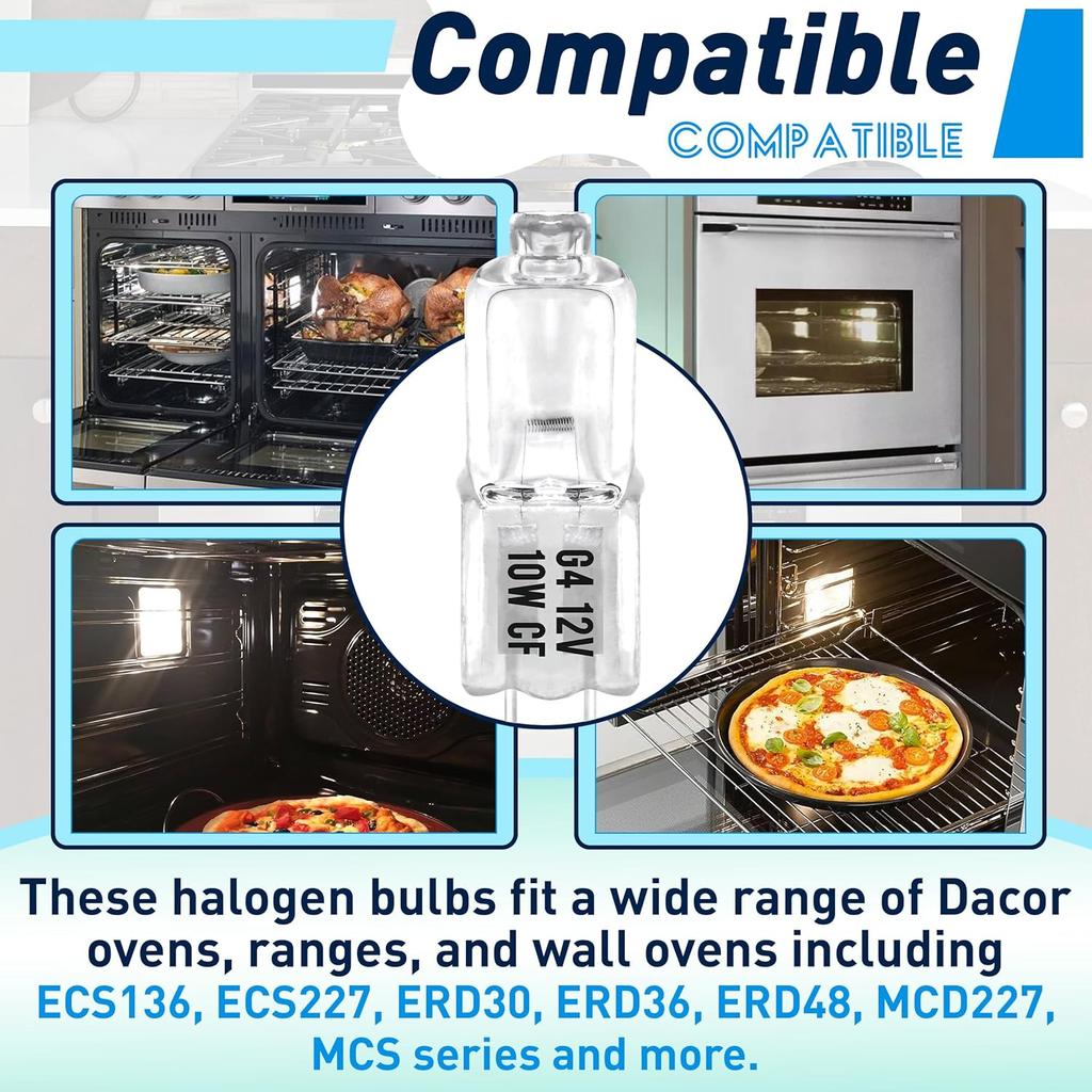 6-Pack G4 Halogen Oven Light Bulbs 10W 12V, Compatible with Dacor 86364 86573 8-6573 DE81-05142A, Replacement Halogen Bulb for Electric Oven, Range,