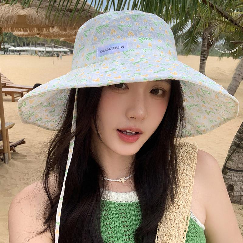 Spring and Summer Love Love Big Brim Bucket Hat Women's Seaside Vacation Travel Sunscreen Sunshade Sun Hat Basin Hat