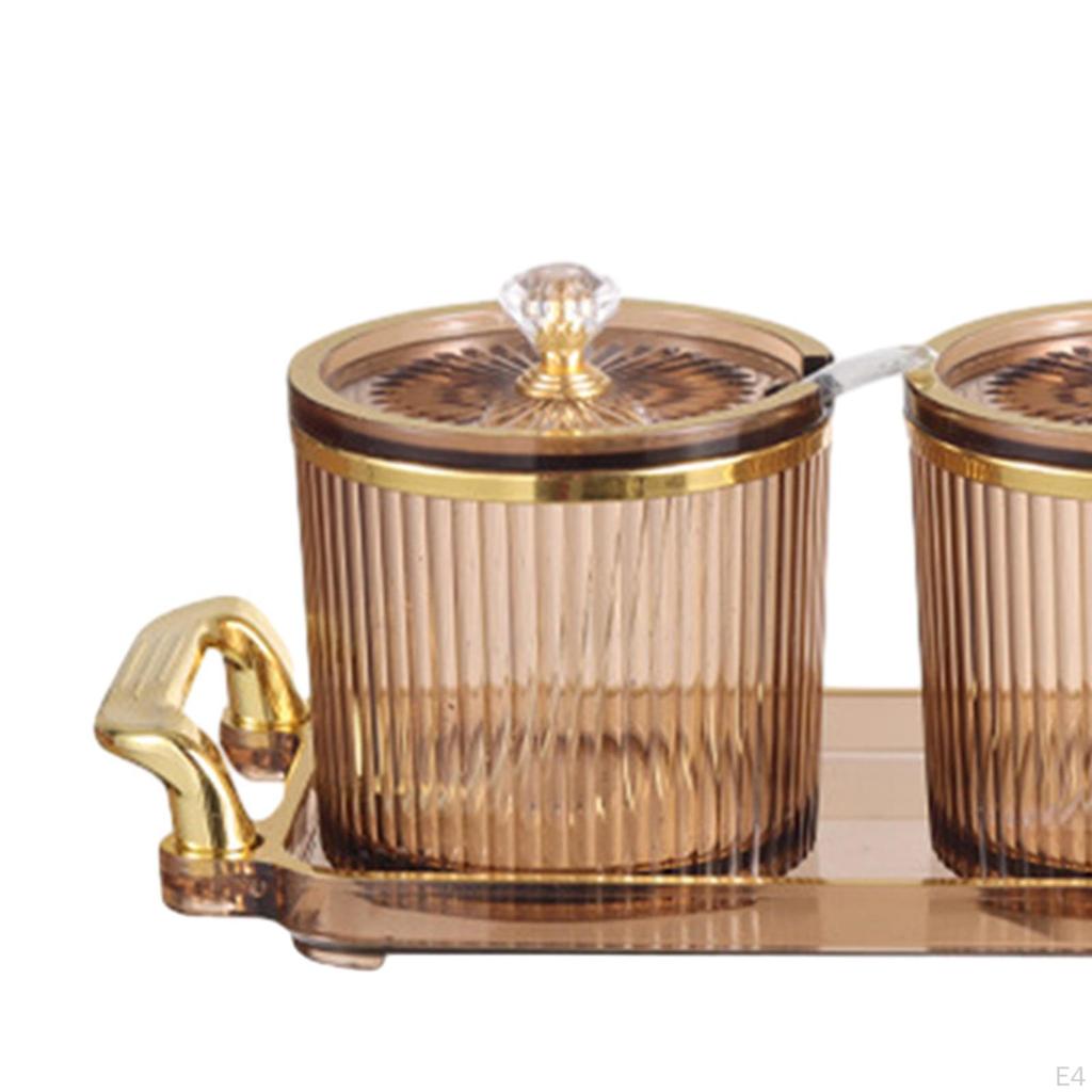 3 Decorative Seasoning Jars, Storage Box with Spoon Lid And Base, Adorable Sugar Condiment