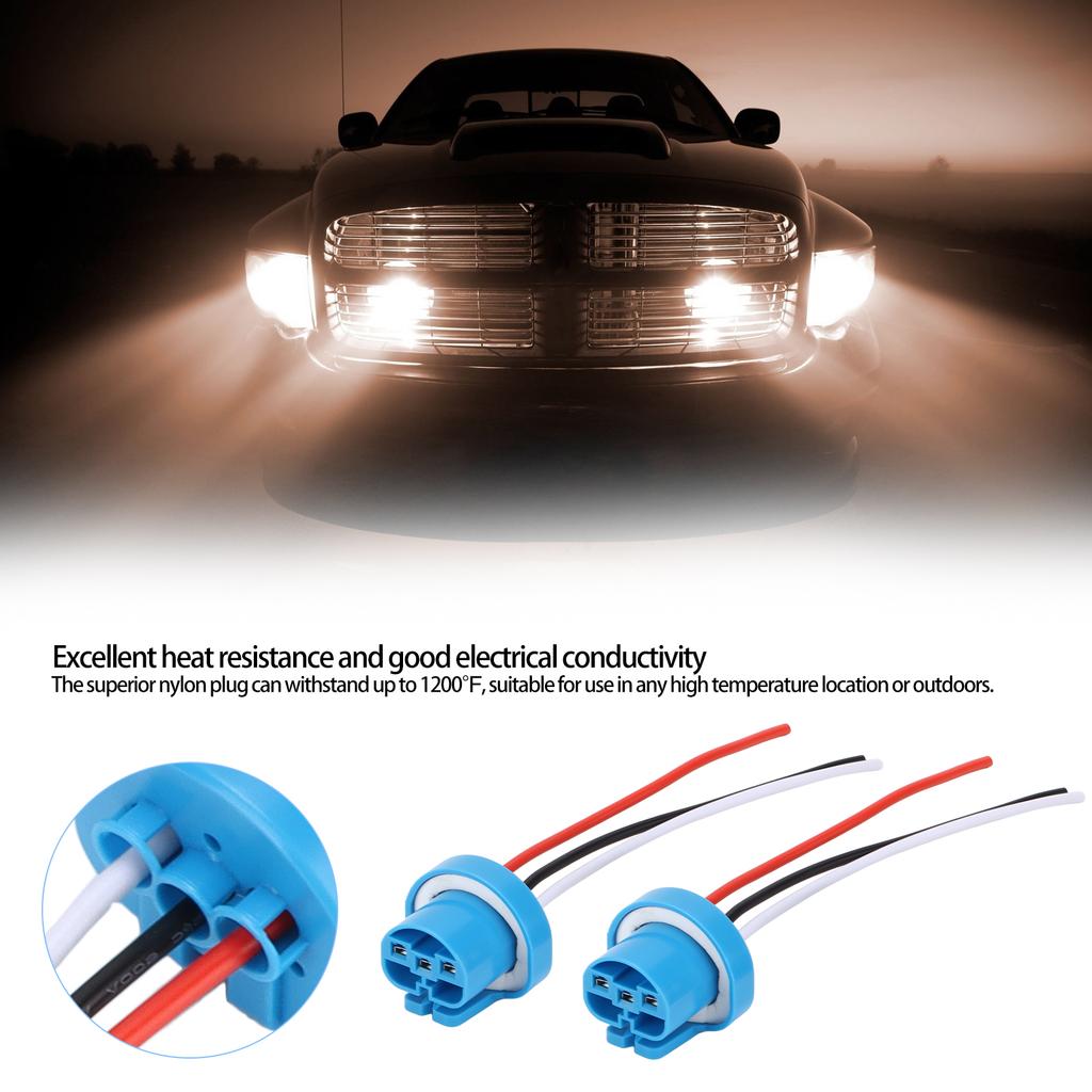 Pair 9007 Female Socket Harness Headlight Fog Light Universal for 9004 HB1 HB5 Bulbs 12V‑24V