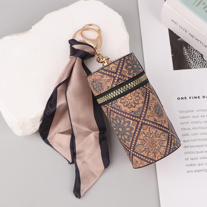 Retro Wood Grain Bucket Coin Purse Fashion Lipstick Bag Mini Storage Bag Earphone Bags Keyring Pendant For Women Girls Gift
