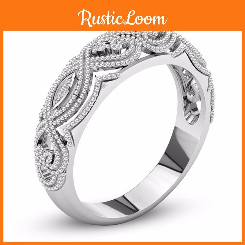 Classic And Chic 2-in-1 Womens White Retro Engagement Wedding Band Bridal Ring Set