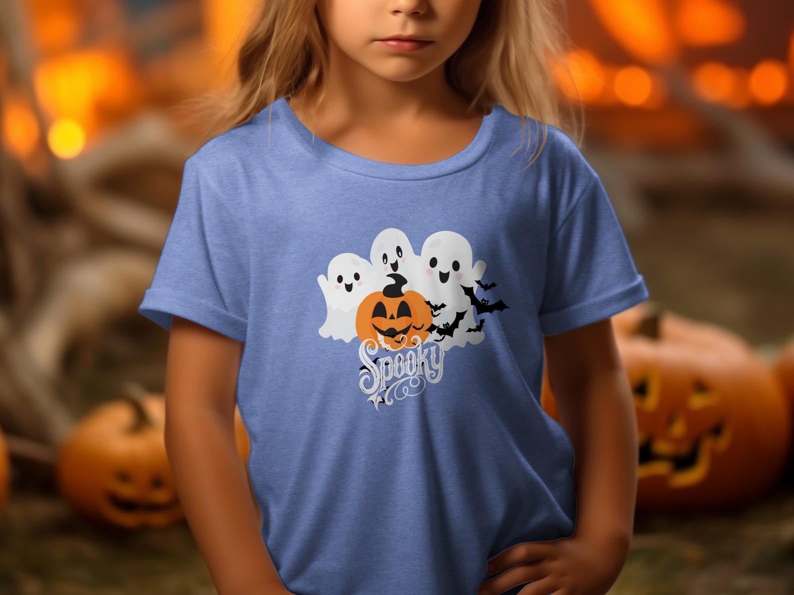 Spooky Ghosts Pumpkin Bats Halloween T-Shirt | Kids Toddler Youth Fall Tee XL