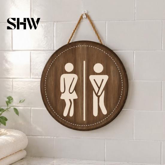 Decorative Wall Ornaments Wooden Restroom Signs, Men's And Women's Half Toilet Sign for Home Bathroom Decor Sign, Rustic Art Hanging Signs Small