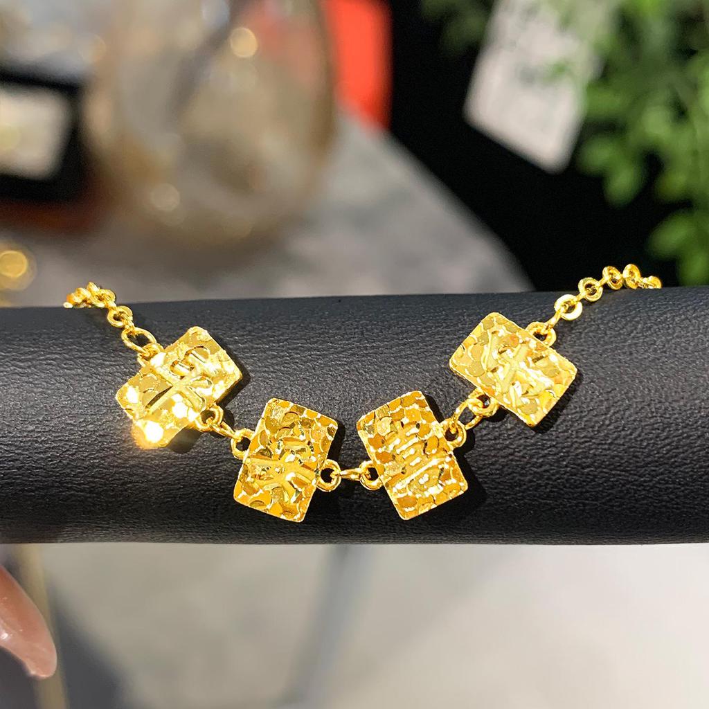 Gold Shop Style Sand Gold Bling Peace & Joy Crushed Ice Cube Bracelet for Women - Light Luxury High-End Beaded Jewelry