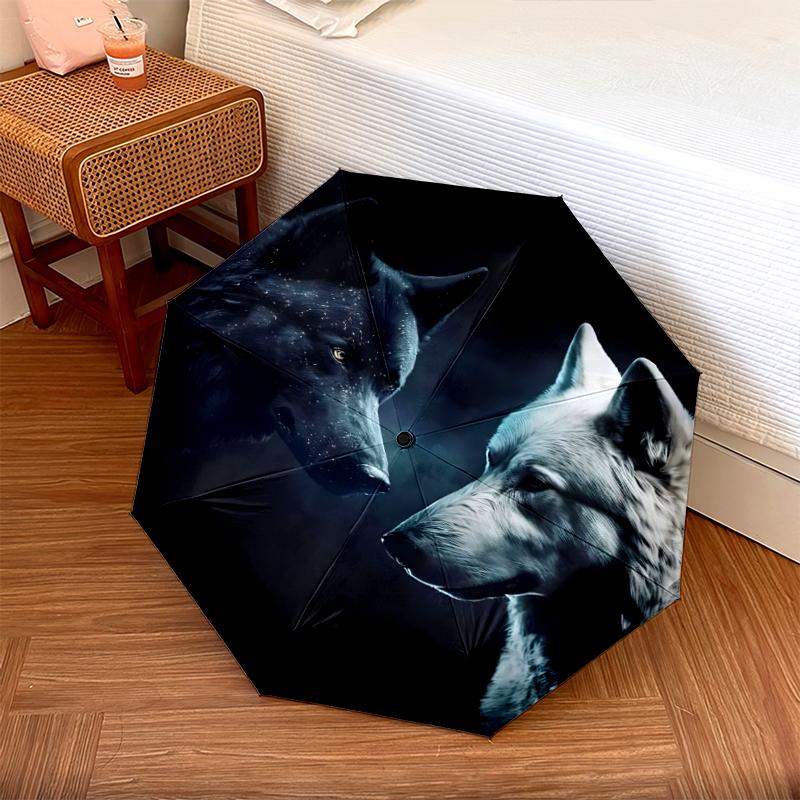 1PC wolf theme Umbrella Portable Folding Umbrella Iron Frame Hole Bone Structure Outdoor Home Umbrella A17