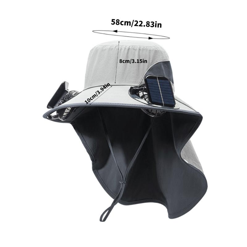 Solar Powered Cooling Hat With Solar Fan Adjustable Fan Breathable Neck Flap For Outdoor Fishing Camping Hiking