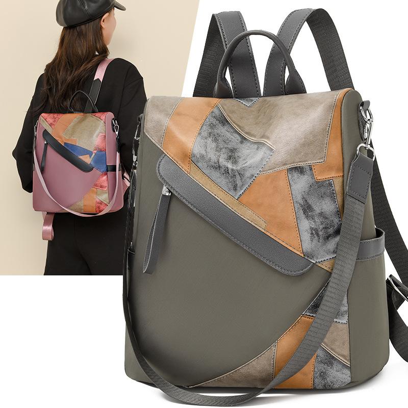 New Trend Fashion Splicing Women's Backpack Outdoor Travel Versatile Women's Bag Pu Anti-theft Crossbody Portable Shoulder