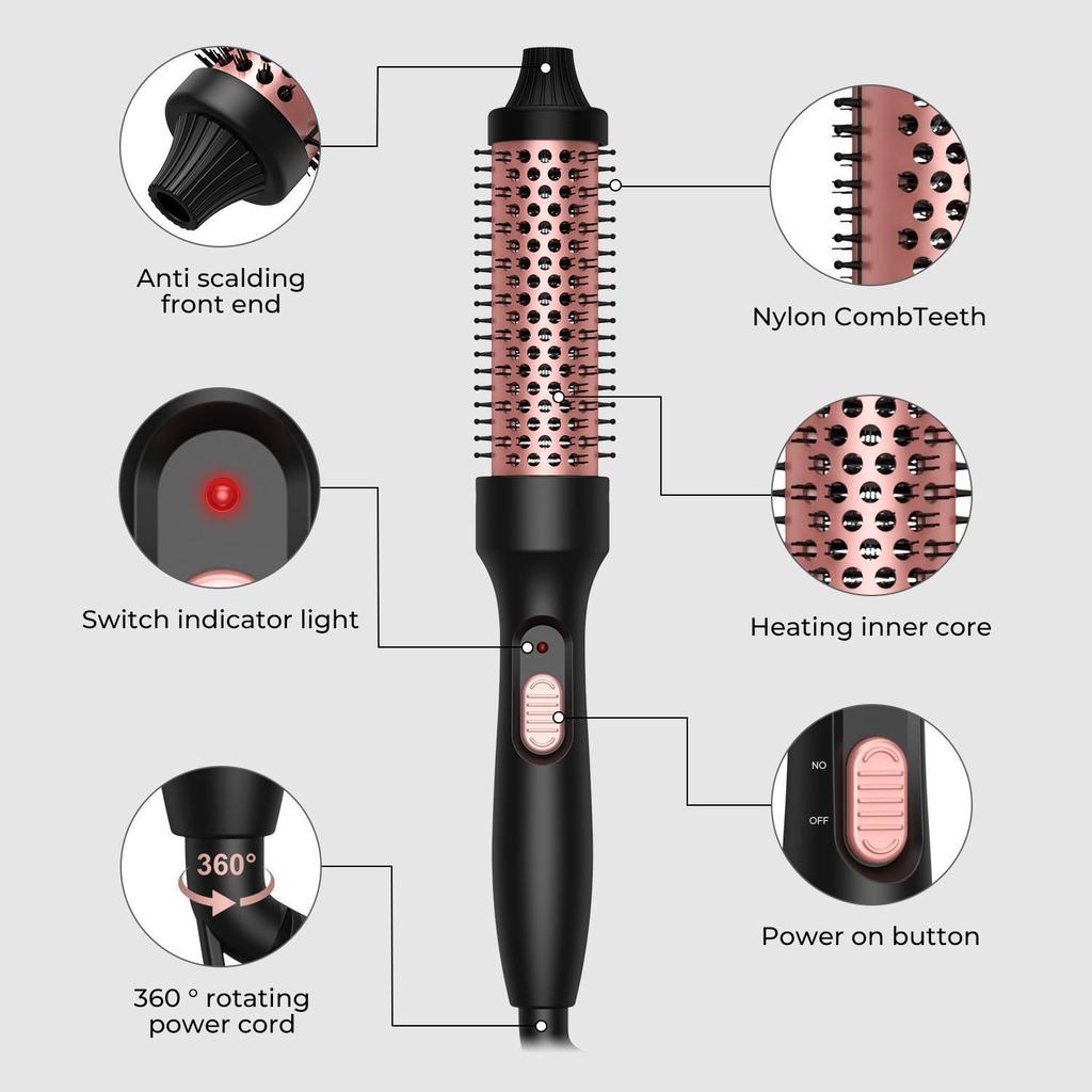 Dual-Use Electric Curling Wand & Brush: PTC Curling Iron for Bangs, Straightener, & Inward Curling