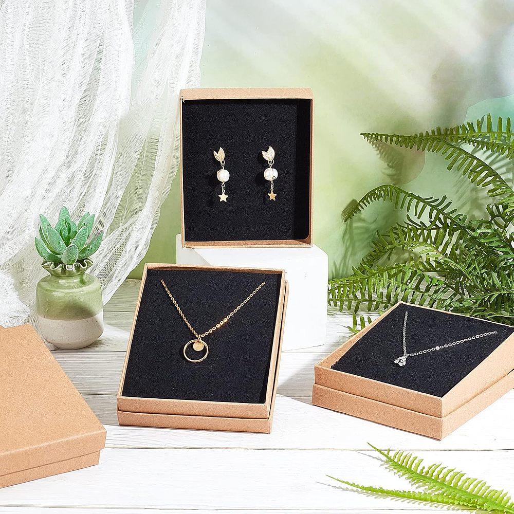 8pcs Kraft Paper Cardboard Jewelry Set Box Earring & Necklace & Ring Box Rectangle BurlyWood 13x11x3cm