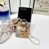 3D Silver Edged Ring Wrist Strap Retro Mouse Phone Case with Pearl Bracelet for Samsung Galaxy Z Flip 7 FE 6 5 4 3 Flip7