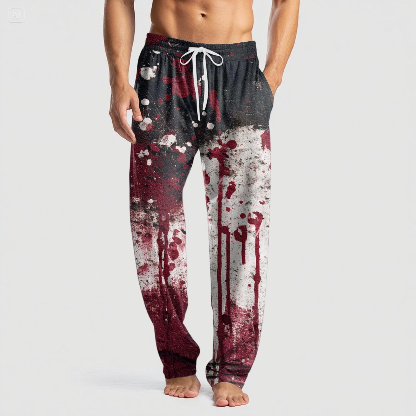 

Мужские вязаные повседневные брюки с карманом и принтом на Хэллоуин, пижамные брюки XL белый