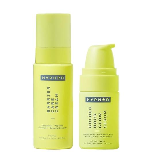 

Ежедневный ночной уход Hyphen для комбинированной и жирной кожи с сывороткой для лица и кремом для восстановления барьера | Основные средства для ухода за кожей для сияния и увлажнения | Набор из 2 штук