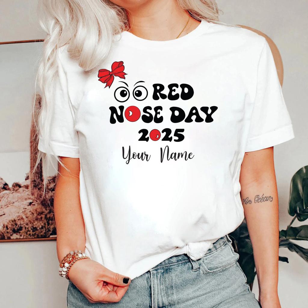 Custom Printed Tshirt Uk ,2025 Red Nose Day Kids Comic T-shirt ,Red Nose Bow