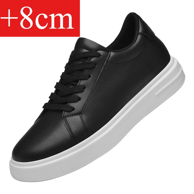 Men's High-quality Leather Height-increasing Shoes 6cm/8cm/10cm Optional Invisible Height-increasing Fashion White Sports Shoes