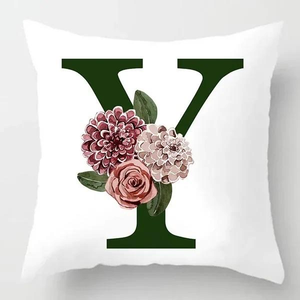 Grüner Buchstaben Floral Kissen Druck Kissenbezug Zuhause Schlafzimmer Zimmer Dekoration Wohnzimmer Sofa Kissenbezug 45x45cm