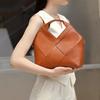 New Foreign Trade Top Layer Cowhide Handbag Inverted Triangle Design Soft Leather Women's Bag Single Shoulder Woven Bag