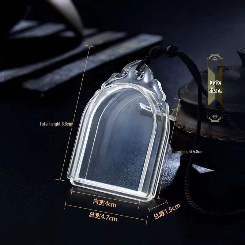 Acrylic Buddha Amulet Pendant - Transparent, Dustproof, Fashionable Door Shape with Openable Gemstone Charm