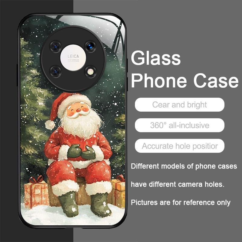 Sött Julenissmönster Härdat Glas Telefonfodral för Huawei Nova 13 12 SE 11 10 Pro Mate 40 30 P60 P50 P40 5G Skydd