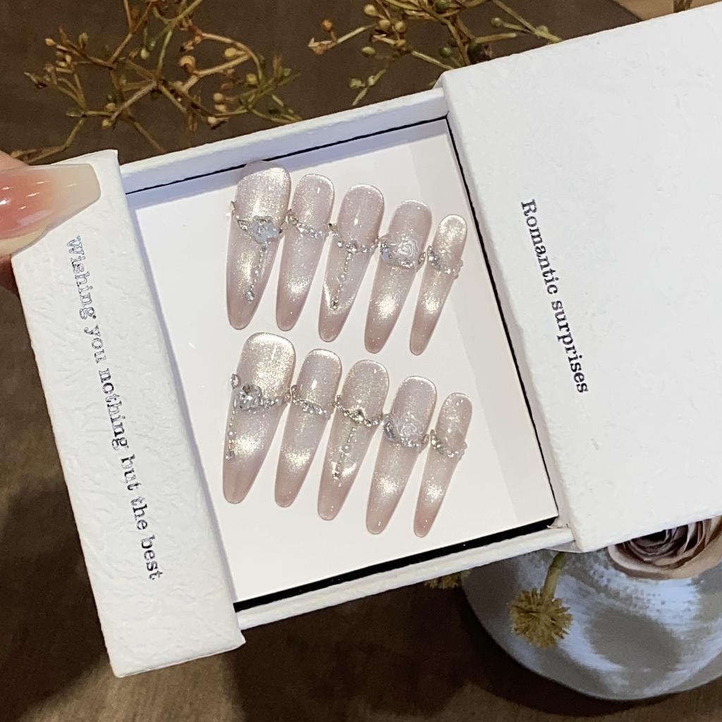 Advanced Chain Broken Diamond Cat's Eye Three-dimensional Relief Rose Flower Doomsday Dream Nail Patch