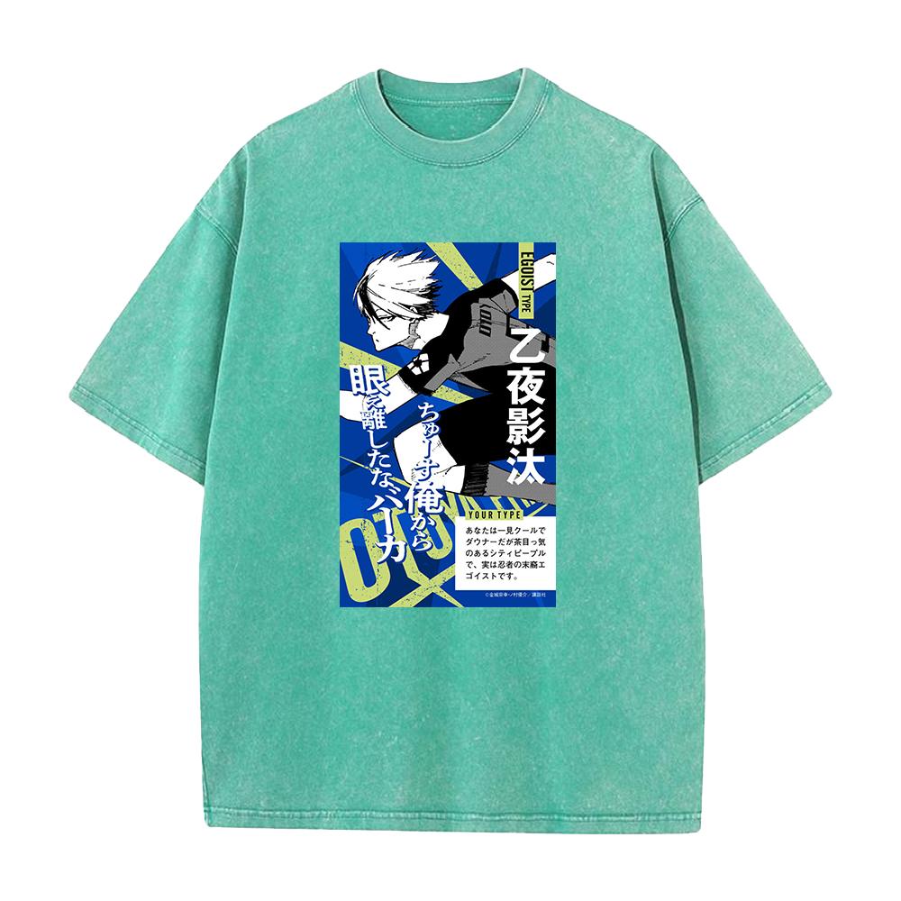 BLUE LOCK Anime Clothing Eita Otoya Print Washed T-shirt Men High Quality Tshirts Casual Cotton Tee Harajuku Male T Shirt