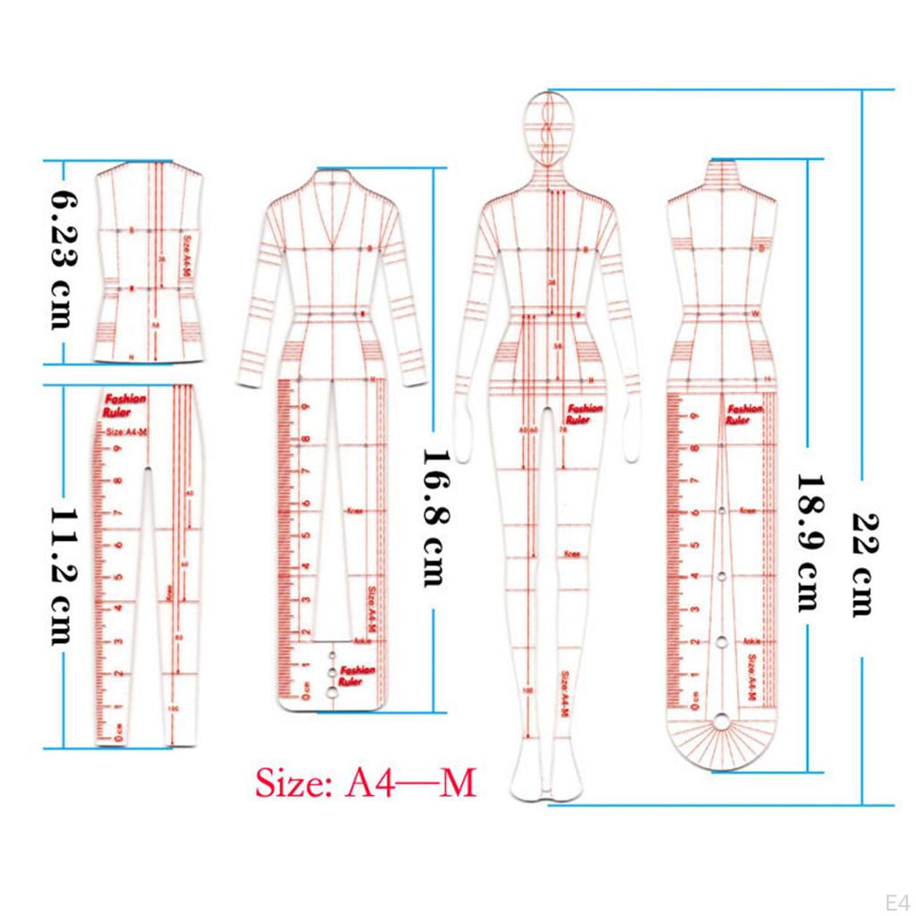 4 Modelle Kleidung Zeichnung Vorlage Lineal Schule Nähen Patchwork Lineale Ausgezeichnete Kühle Linien