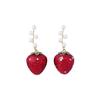 Silver Needle Pearl Rhinestone Strawberry Ear Studs: Elegant, Creative, High-End Earrings for Women