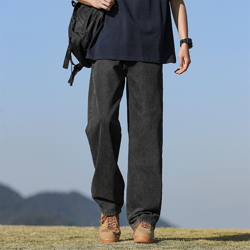 Черные джинсы с эффектом потертости, мужские летние новые повседневные брюки, универсальные свободные прямые брюки S