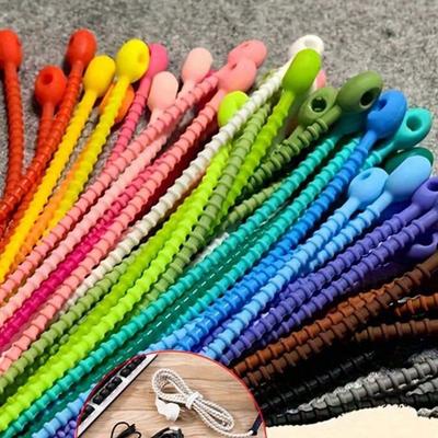 10 piezas Organizador de Cables Reutilizable de Silicona Enrollador Bridas, Mangas de Sujeción Multifunción, Bolsas para Gestión de Cables, Conservador de Alimentos, Clips para Cable de Auriculares