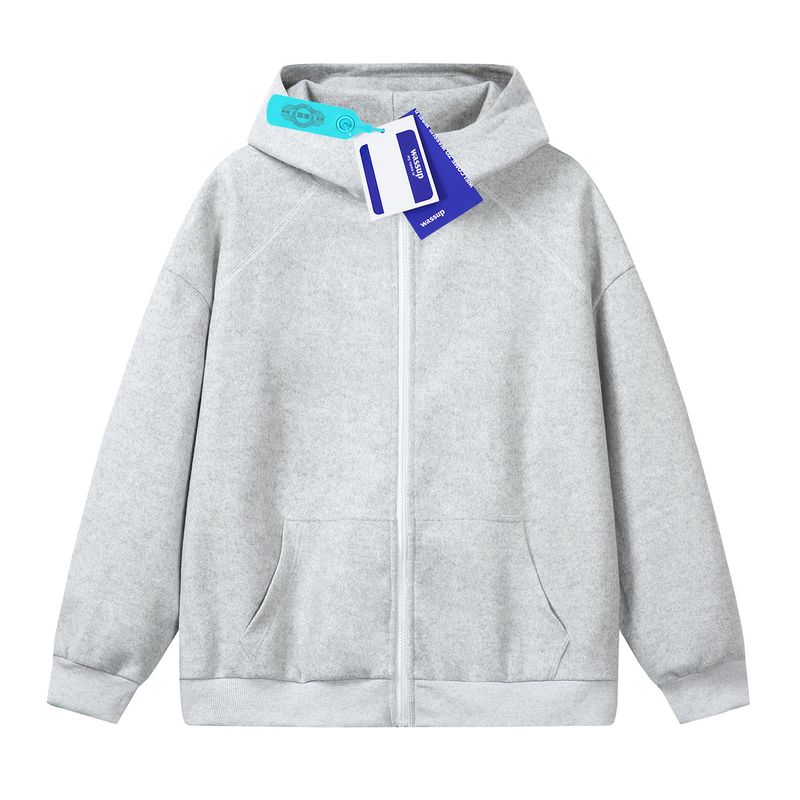 Wassup American Retro Heavyweight Hooded Sweatshirt Autumn Air Layer Casual Stand Collar Woolen Jacket for Men