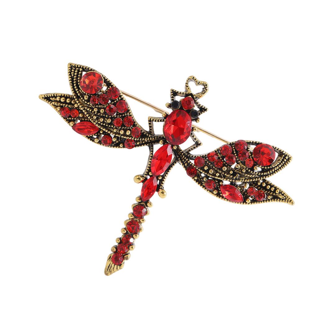 Retro Dragonflies Crystal Brooch Pin Elegant Rhinestones Animal Lapel Accessory for Women and Girls Fashion Jewelry