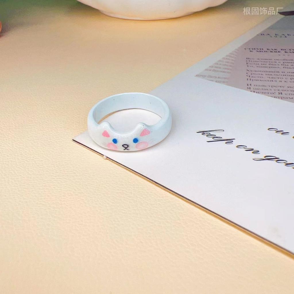 Adjustable Cute Cat Design Resin Ring Cartoon Style Animal Shaped Band Lightweight Durable Material Suitable for Everyday Wear
