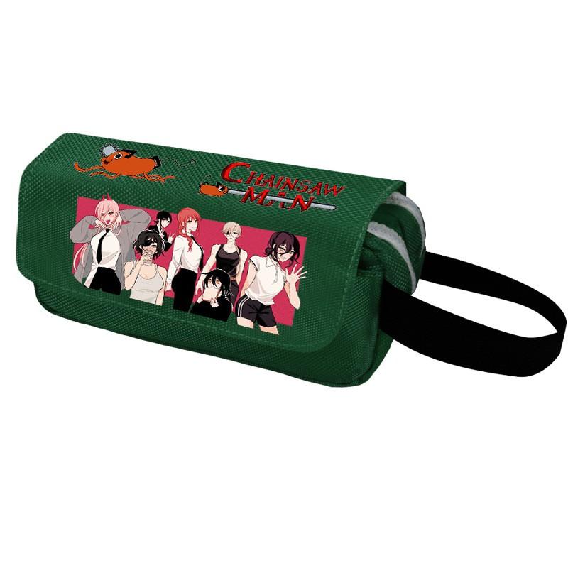 Chainsaw Man Pencil Case Cartoon Anime Stationery Organizer Double Zipper Large Capacity Students
