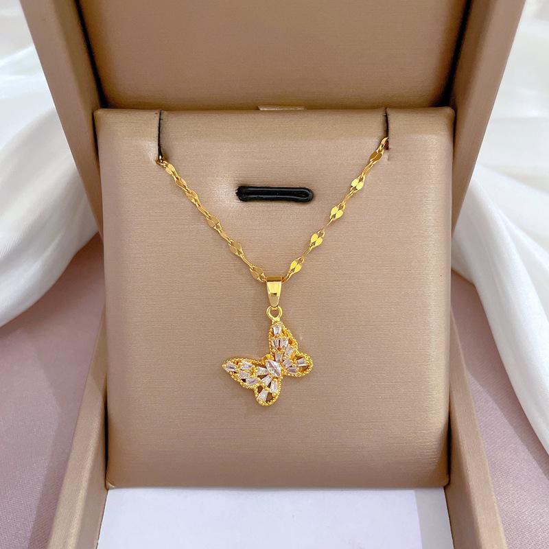 Titanium Steel Micro-Inlaid Gold Plated Women's Lucky Bead Necklace - Trendy Clavicle Chain Accessory