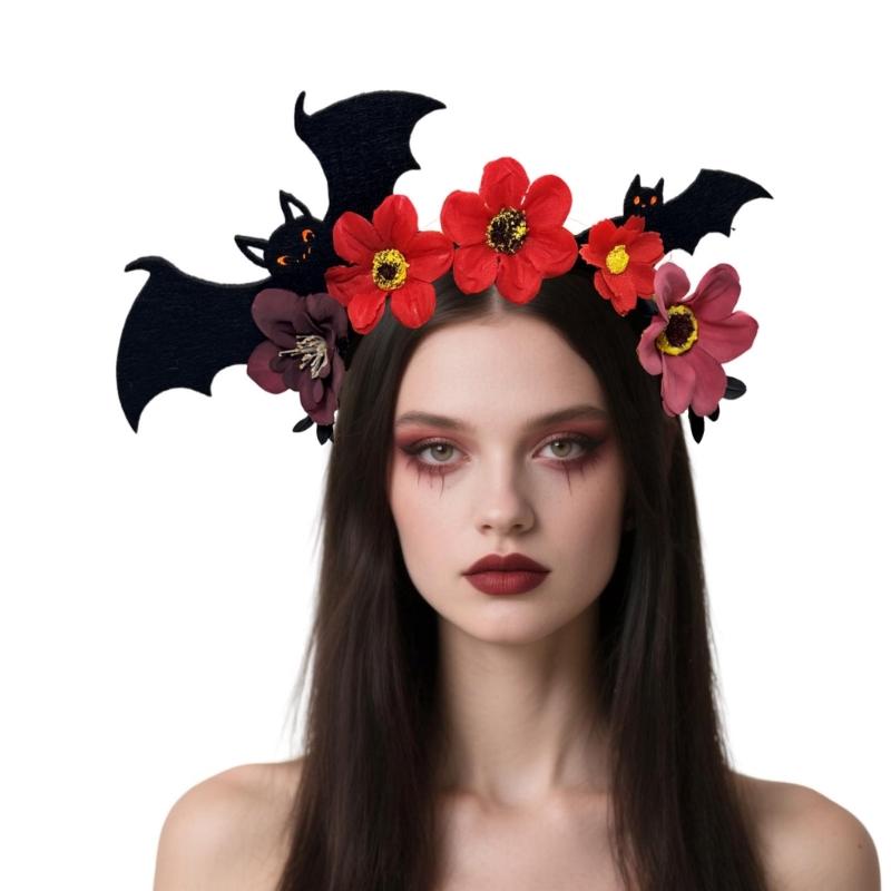 Halloween Flower Bat Hairband Comfortable Adjustable Dark Series Hairband For Women Men Party Gathering Headpiece