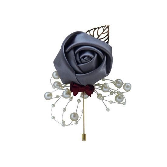 

Искусственный цветок лист бутоньерка корсаж свадебная церемония брошь жениха и невесты темно серый