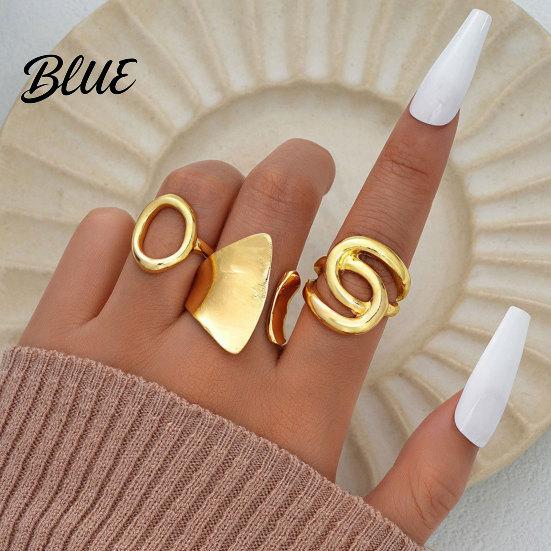Lightweight Comfortable Ring 3Pcs/Set Alloy Plating Process Set Exaggerated Geometric