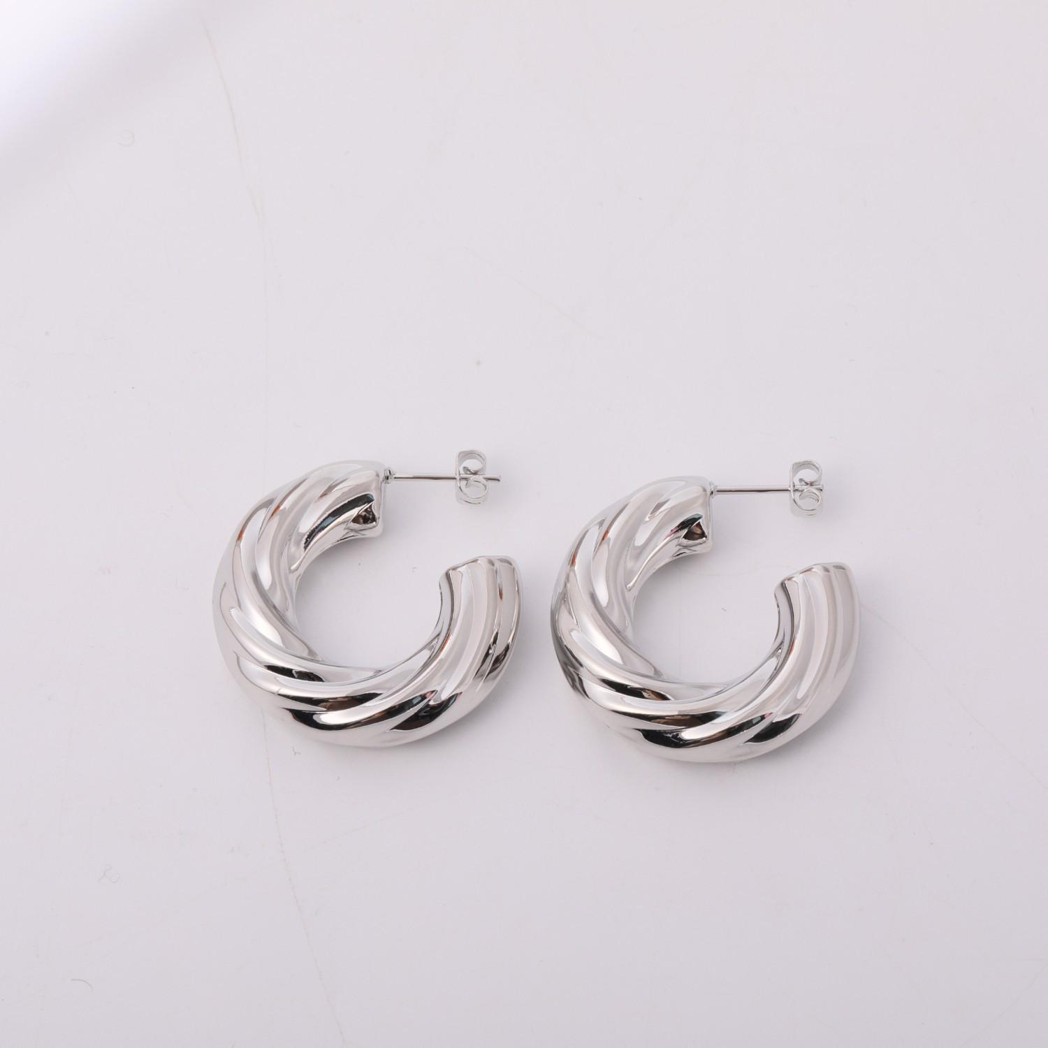 Geometric French Style Titanium Steel Mirror Earrings серебряный