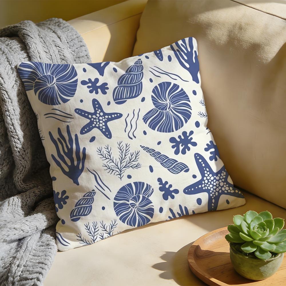 Marine Theme Rudder Anchor Animals Cushion Cover Washed Linen Soft Breathable Decorative Case For Sofa Home Pillow Cover
