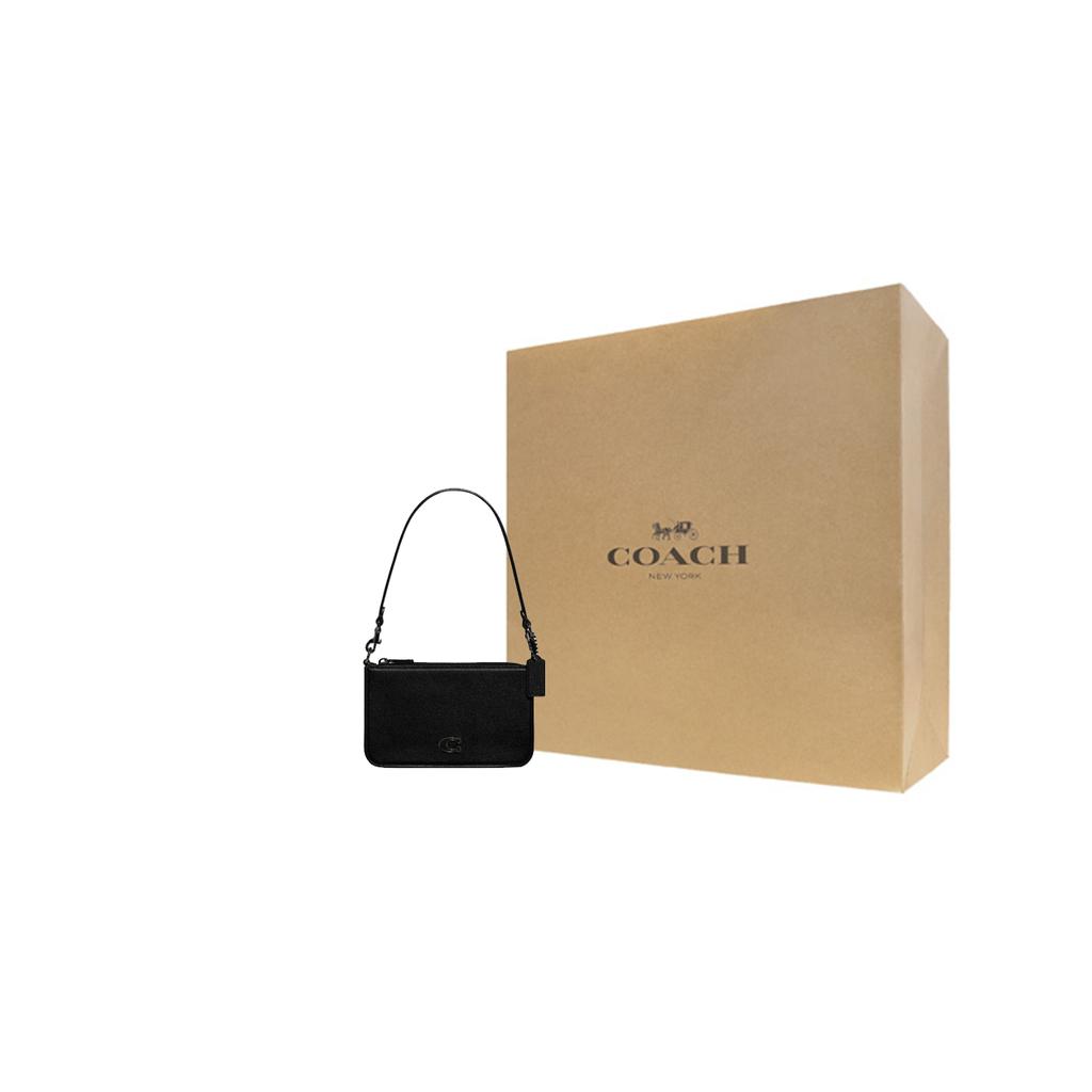 New COACH Pouch Cross Grain Leather With Canvas Clutch Handbag, Shoulder Bag Trumpets Women's Black CJ797-BLK