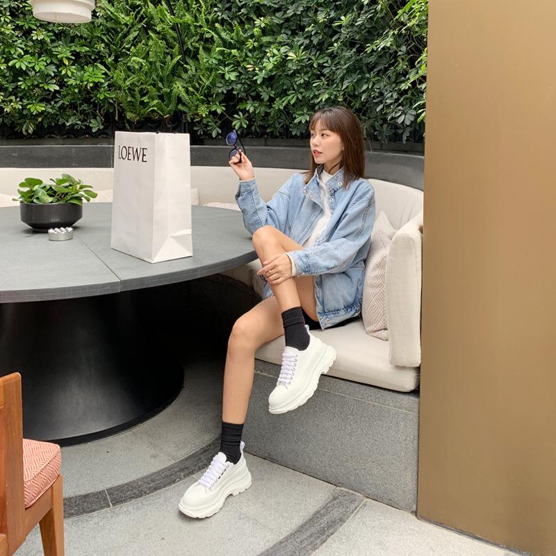 

McQueen platform canvas shoes women s versatile fashion trend increases daily sports leisure white shoes couple 35