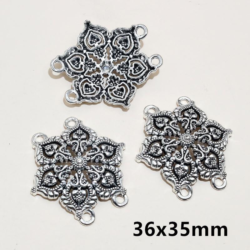 10pcs Antique Silver Plated Bohemian Vintage Flower Connector Charm Pendant DIY Necklace Bracelet Jewelry Making Accessories