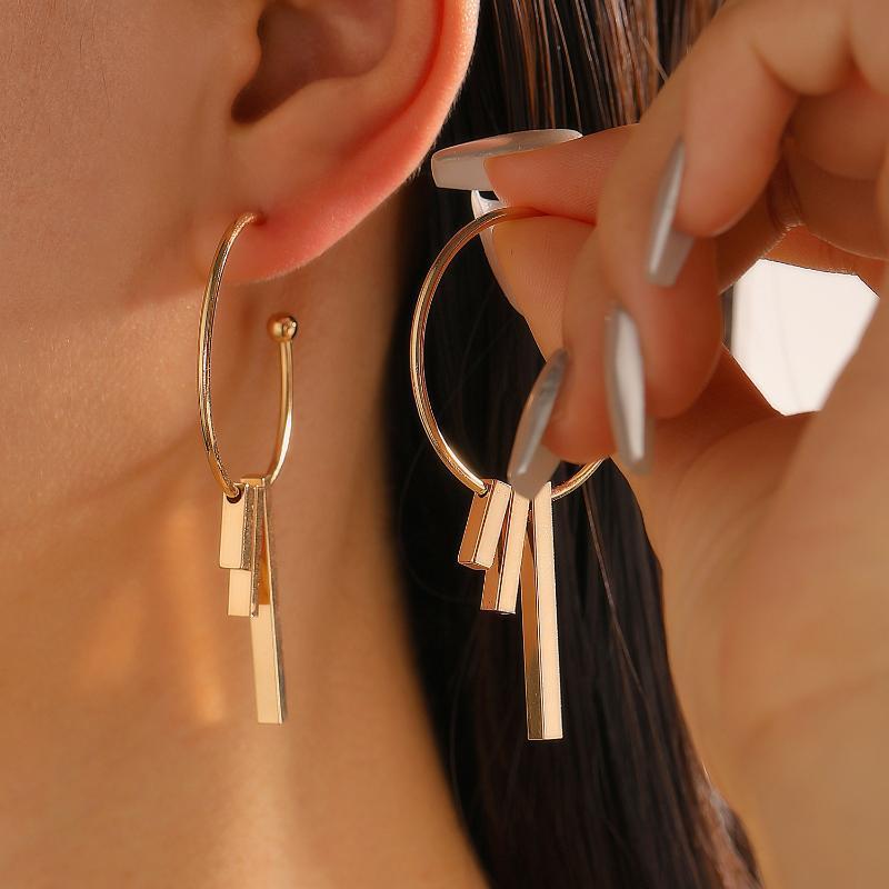 Gold Plated Hypoallergenic Geometric Dangle Earrings 1 Pair Irregular Design for Women Outdoor Travel Wear