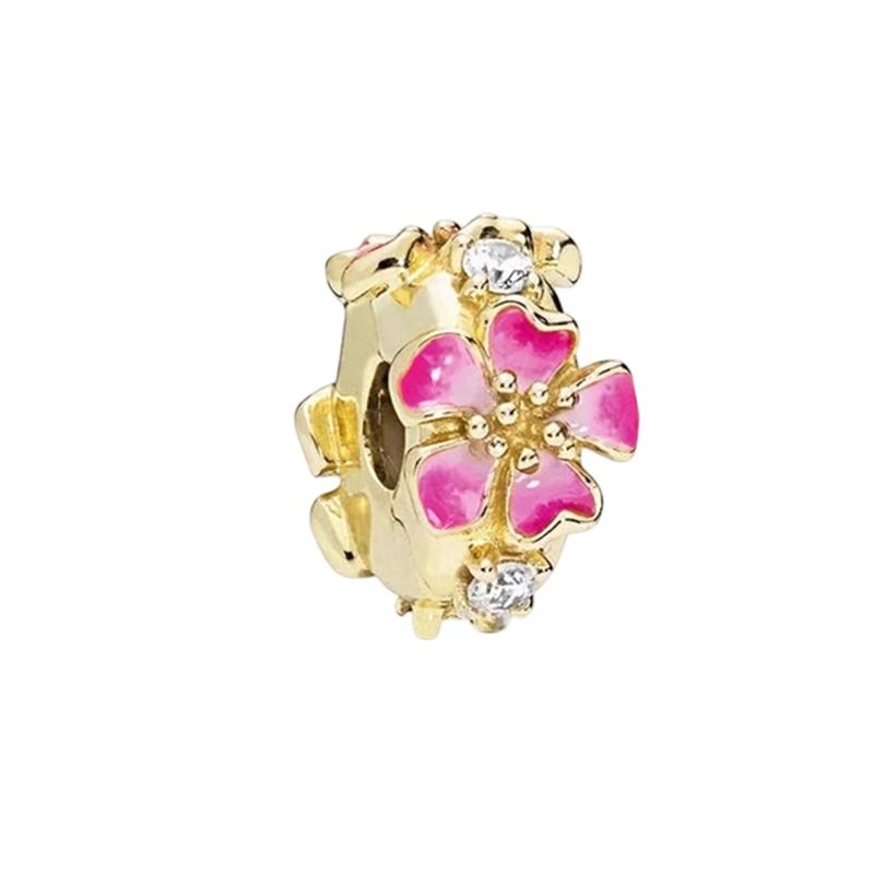 Gold Plated Sparking HeartFlower Charm Beads Pendant Fit Original Copper Bracelet Necklace Beads For Diy Jewelry Women Gift