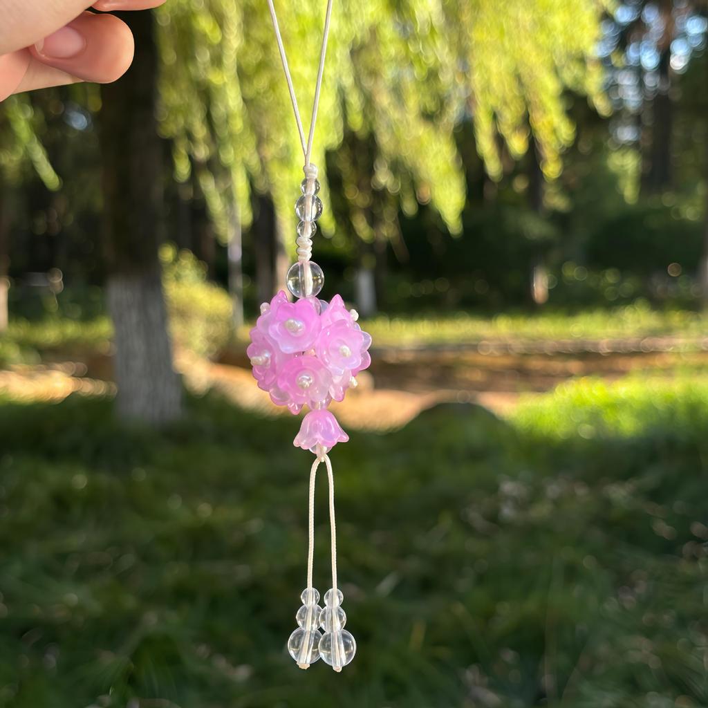 Hydrangea Lily Beaded Phone Charm Keychain