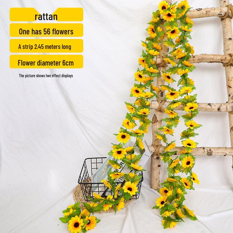 Artificial Rose Vine Ceiling Decor with Rattan for Living Room and AC Pipe Cover